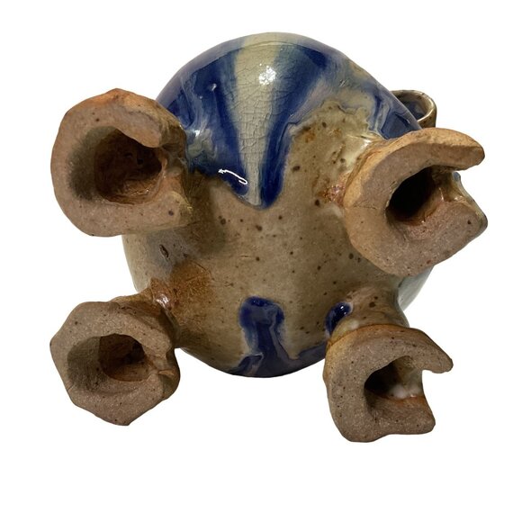 Art Pottery Piggy Bank Coin Bank Handmade Blue Drip Glaze Studio Pottery - Picture 6 of 6